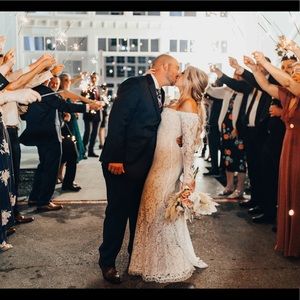 Lace wedding/reception dress with small train